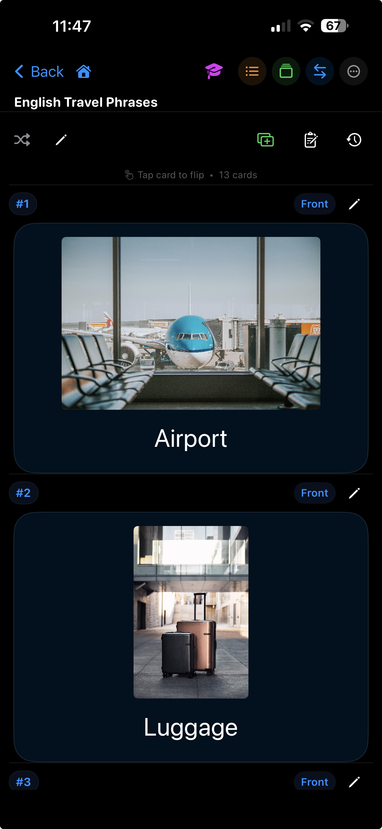 Rich Media Cards screen