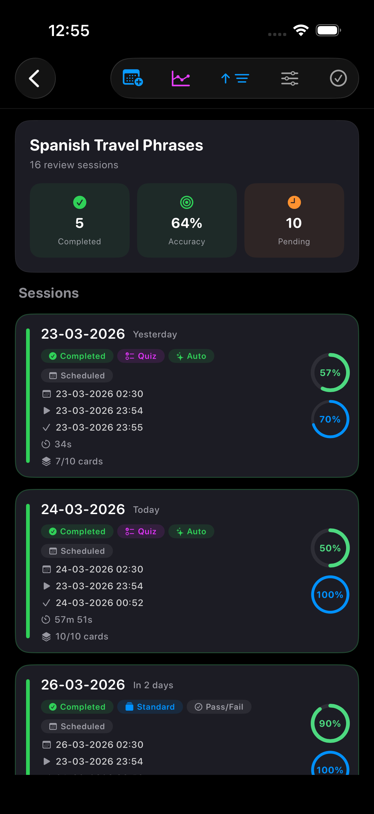 Session History screen